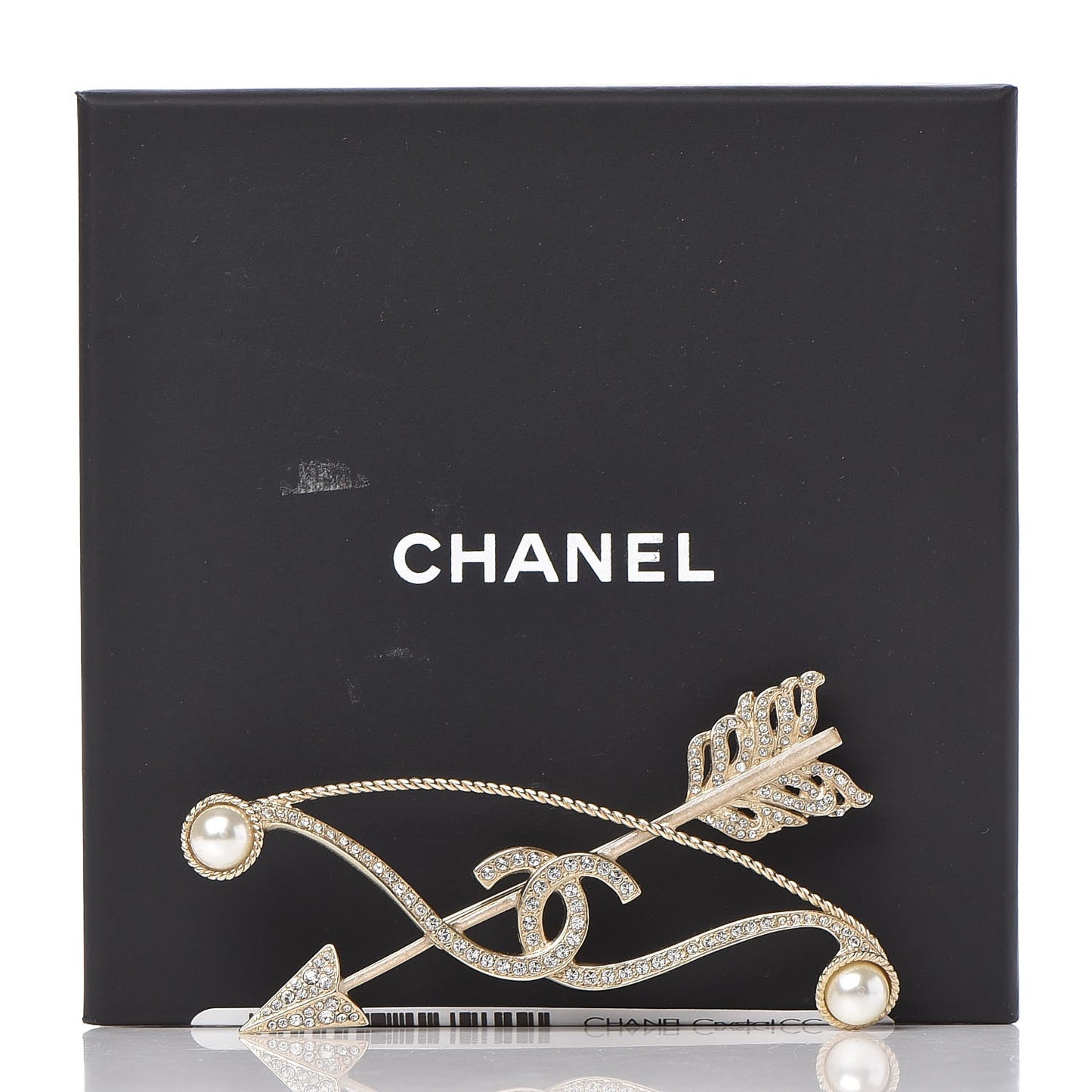 Crystal Pearl CC Arrow Brooch Gold