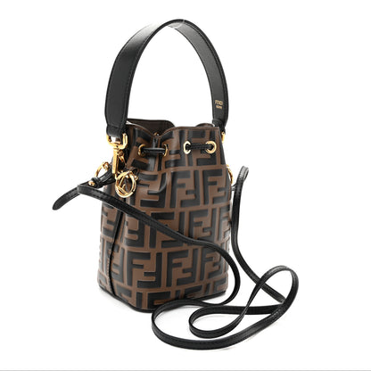 Fendi Vitello Liberty F is Fendi Bi-Color FF 1974 Embossed Mini Mon Tresor Bucket Bag Maya Black 3 of 11