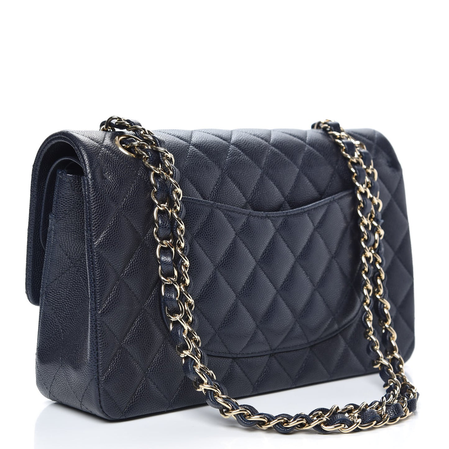 Caviar Quilted Medium Double Flap Navy