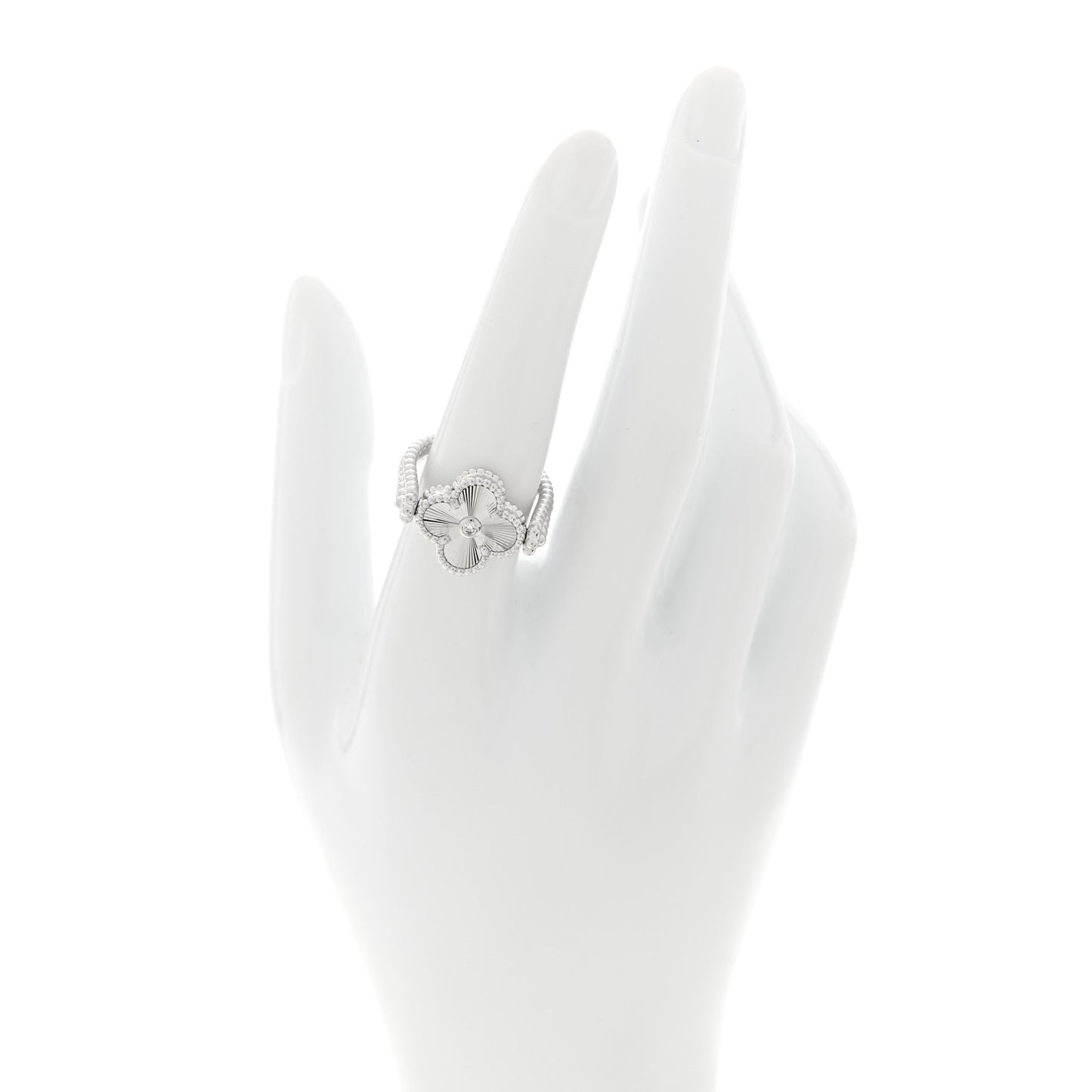 18K White Gold Diamond Chalcedony Reversible Guilloche Vintage Alhambra Ring 53 6.5