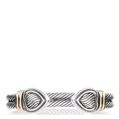 David Yurman Sterling Silver 18K Yellow Gold Cable Double Heart Bracelet 1 of 5