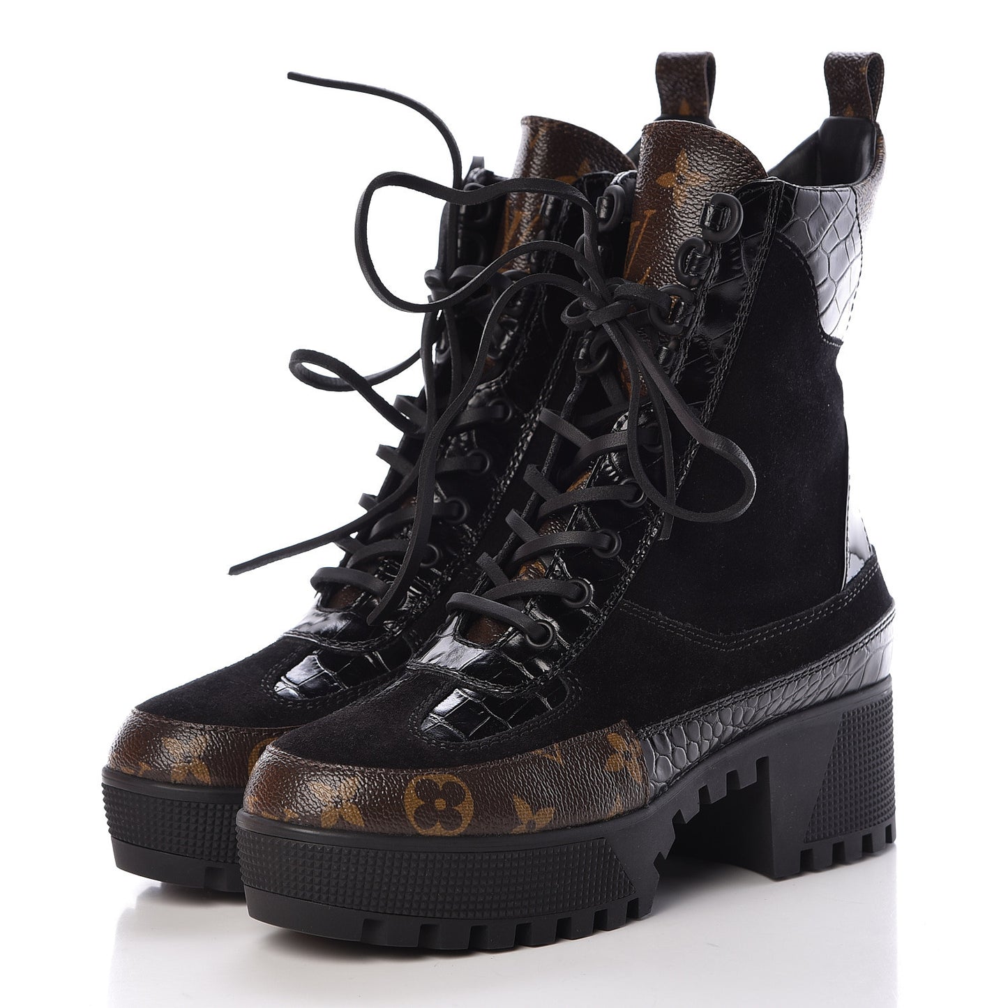 Suede Calfskin Monogram Laureate Platform Desert Boots 36 Black