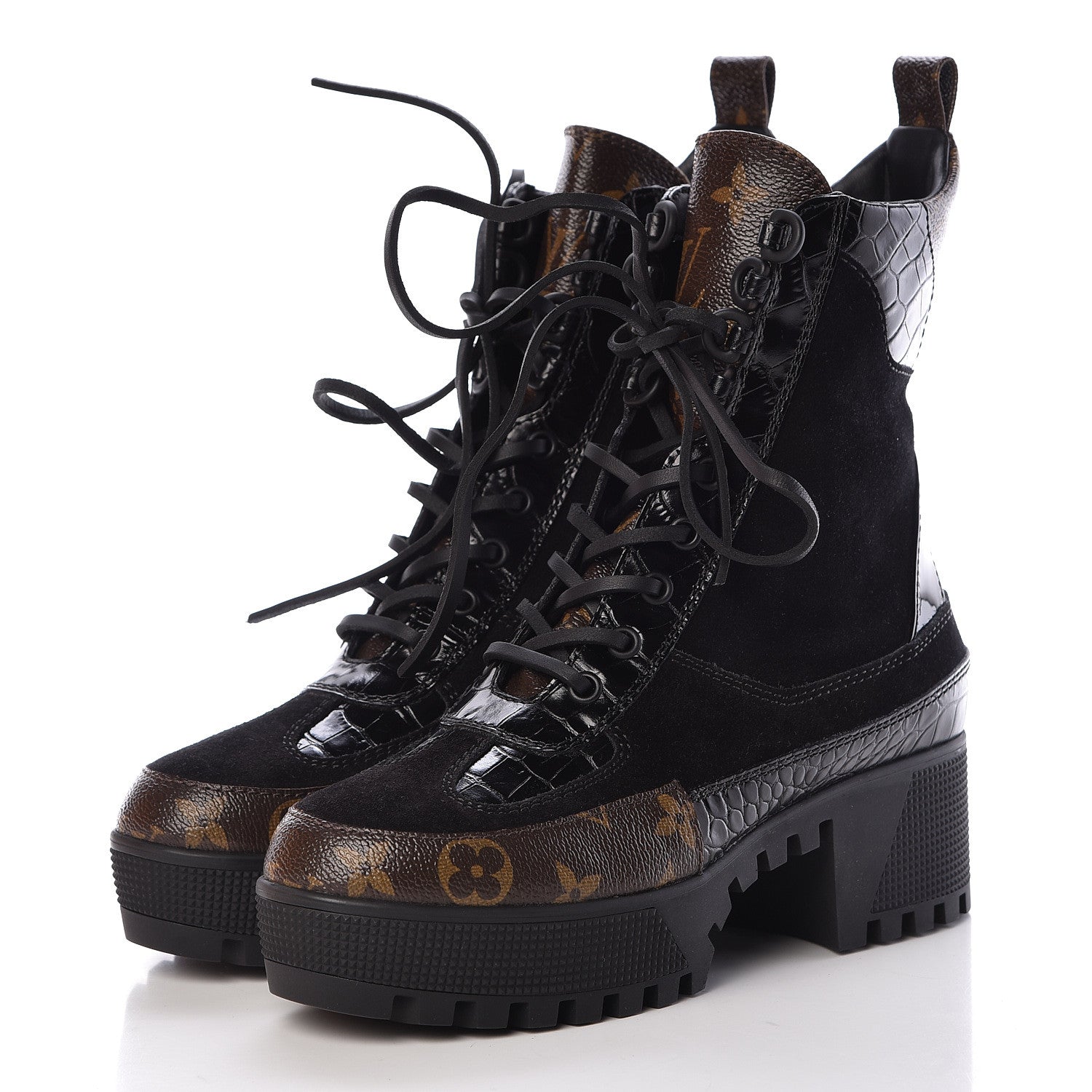 Louis Vuitton Suede Calfskin Monogram Laureate Platform Desert Boots 36 Black 3 of 9