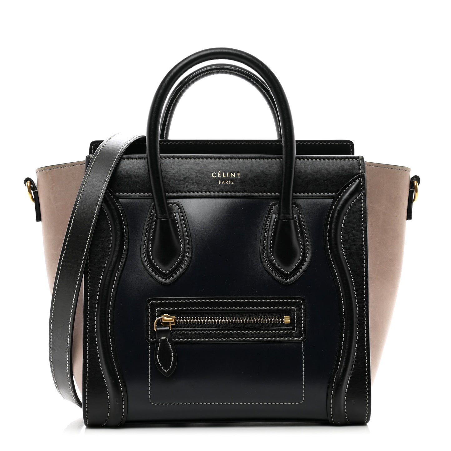 Glazed Calfskin Nano Bi-Color Luggage Black Taupe