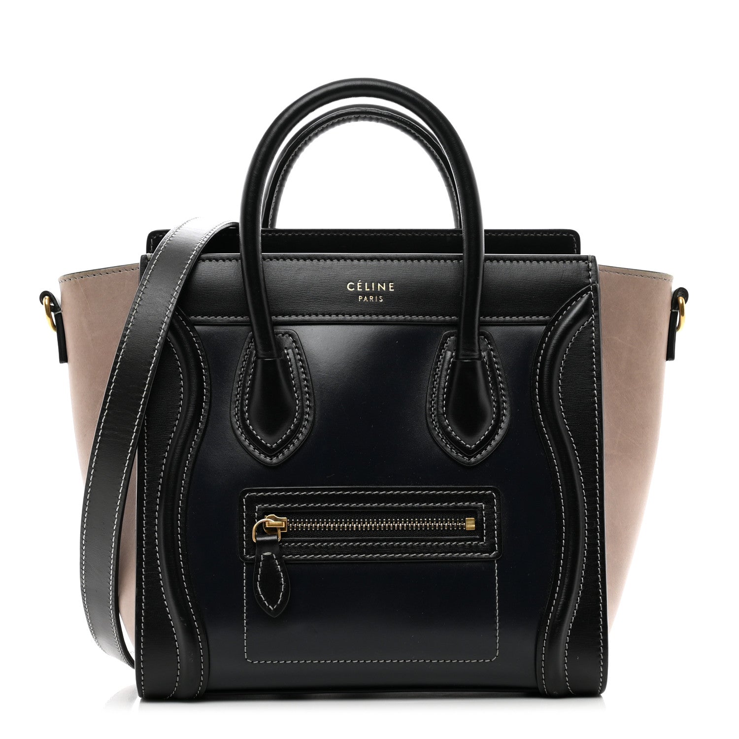 Celine Glazed Calfskin Nano Bi-Color Luggage Black Taupe 1 of 10