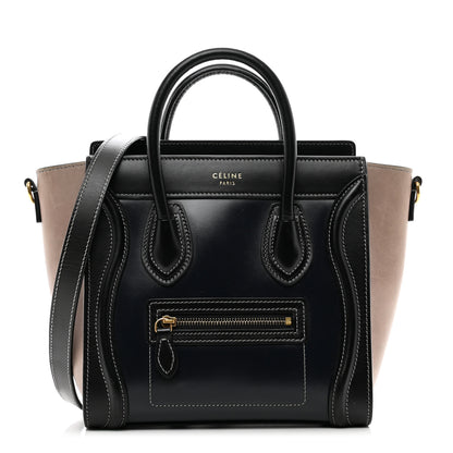 Celine Glazed Calfskin Nano Bi-Color Luggage Black Taupe 1 of 10