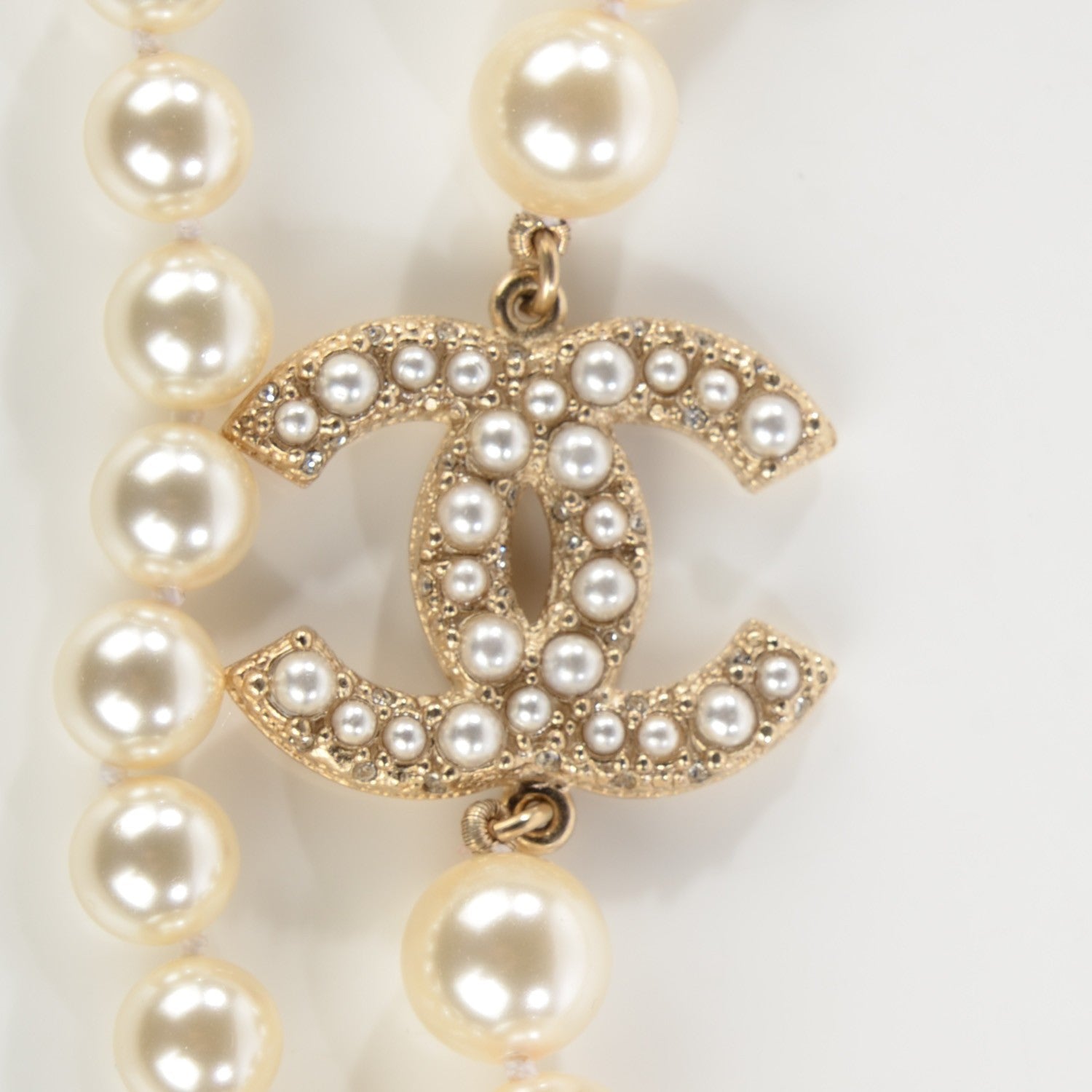 Chanel Graduated Pearl Long CC Necklace Gold 3 of 6