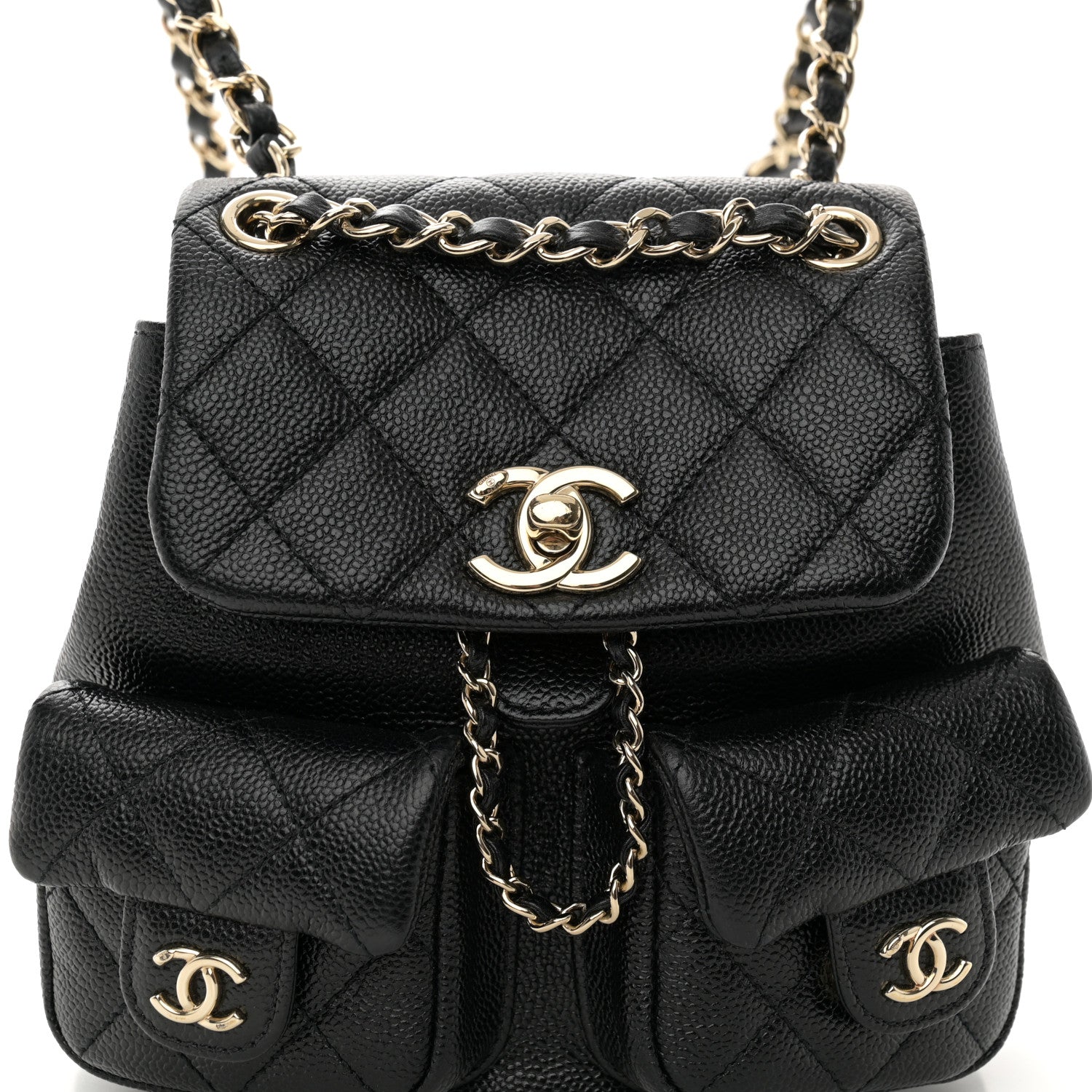 Chanel Shiny Caviar Quilted Small Duma Pockets Drawstring Backpack Black 8 of 10