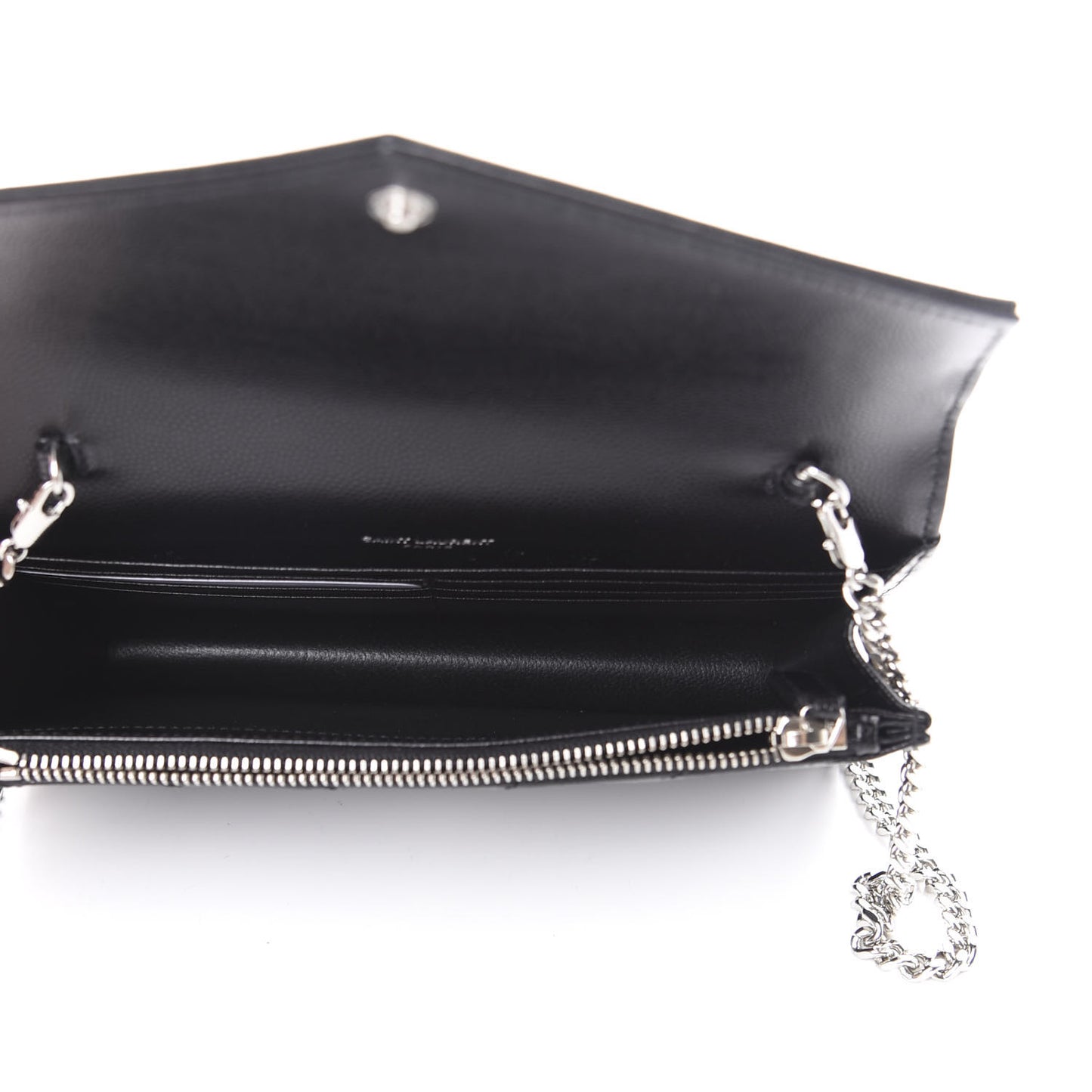 Grain De Poudre Matelasse Chevron Monogram Envelope Chain Wallet Black