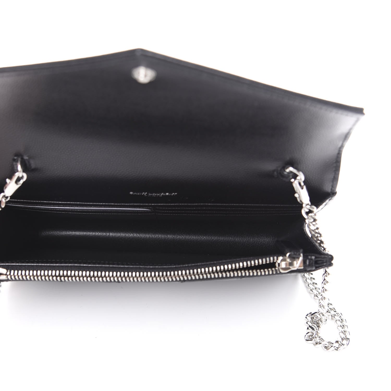 Saint Laurent Grain De Poudre Matelasse Chevron Monogram Envelope Chain Wallet Black 4 of 10