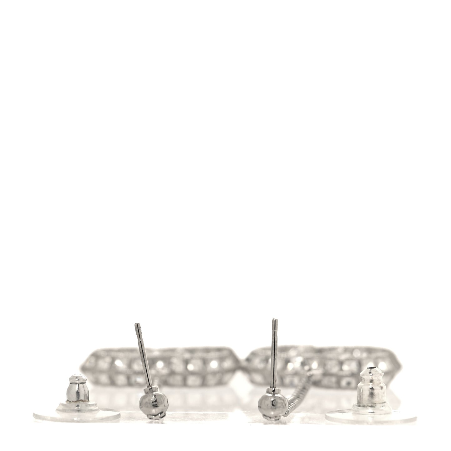 Baguette Crystal CC Drop Earrings Silver