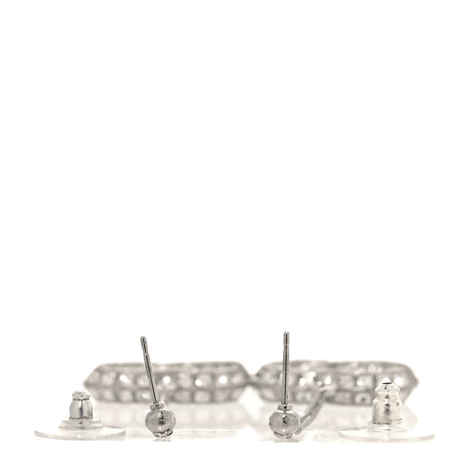 Chanel Baguette Crystal CC Drop Earrings Silver 3 of 5