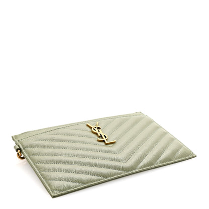 Saint Laurent Grain De Poudre Chevron Monogram Large Bill Pouch Light Sage 4 of 8