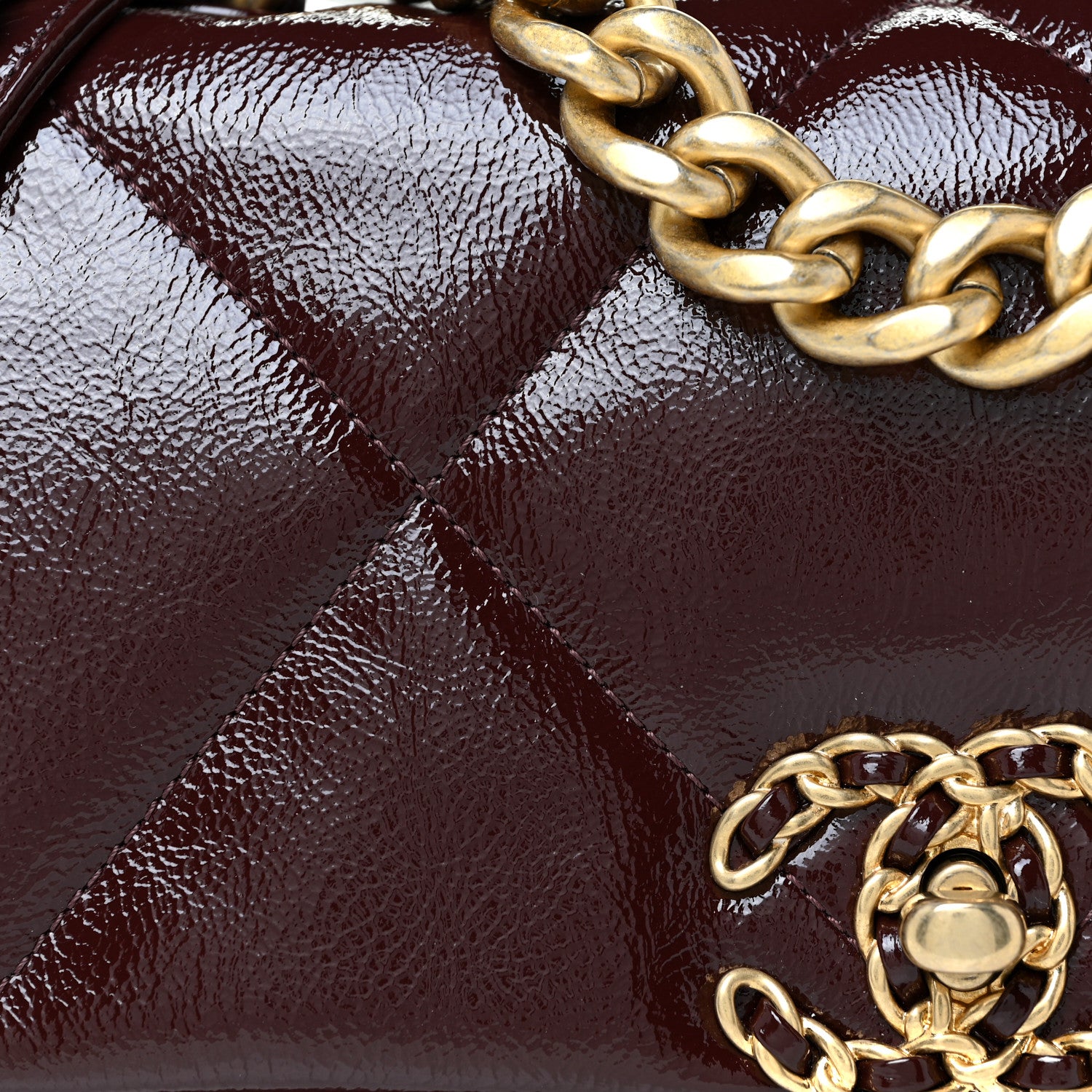 Chanel Shiny Crumpled Calfskin Quilted Medium Chanel 19 Flap Burgundy 11 of 12