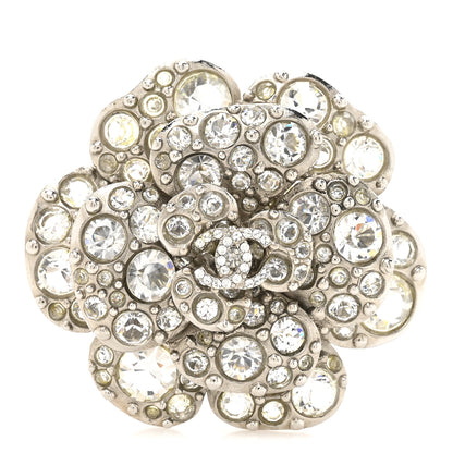 Chanel Swarovski Crystal Camellia CC Brooch Silver 1 of 4