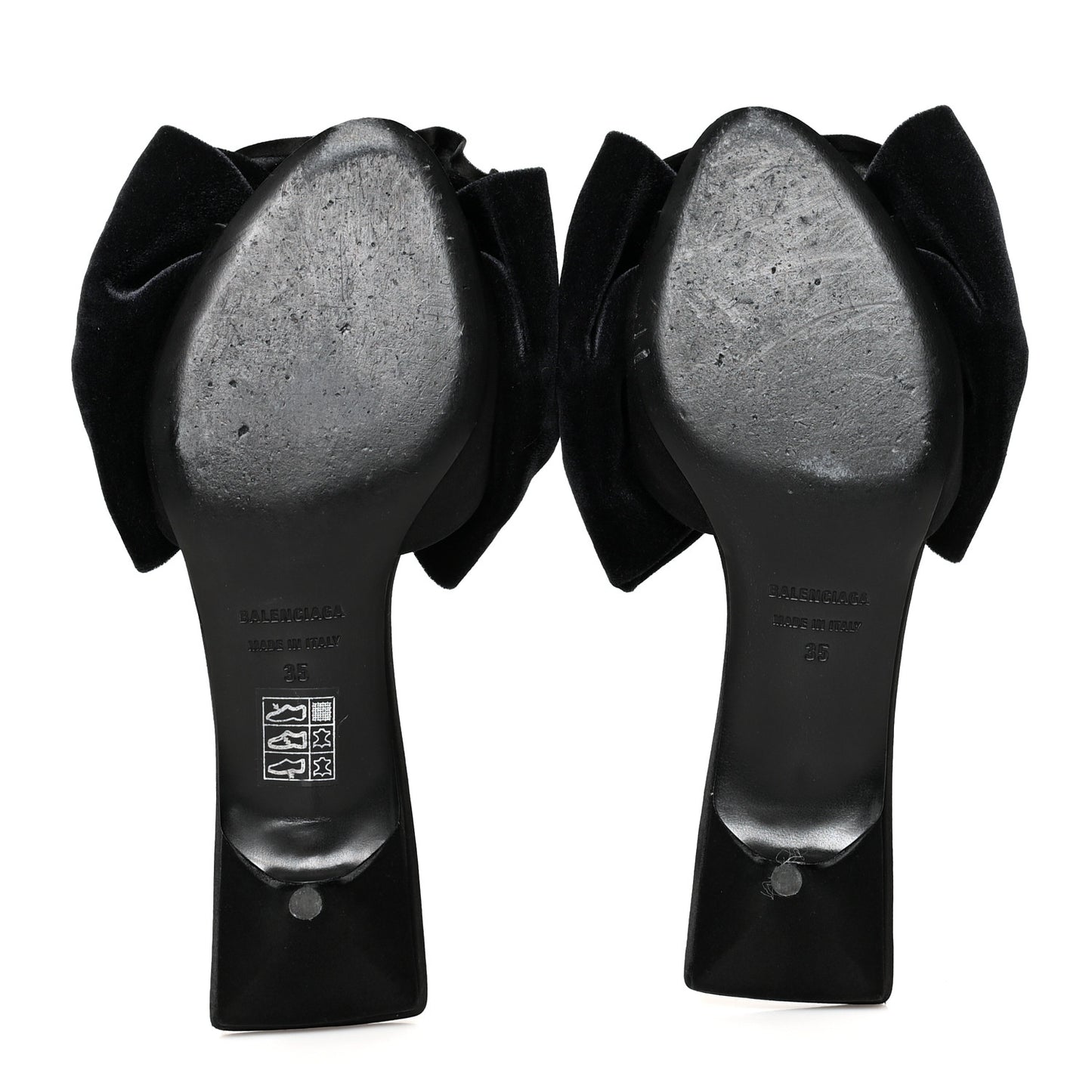 Velvet Crystal Square Knife Bow Mule Sandals 35 Black