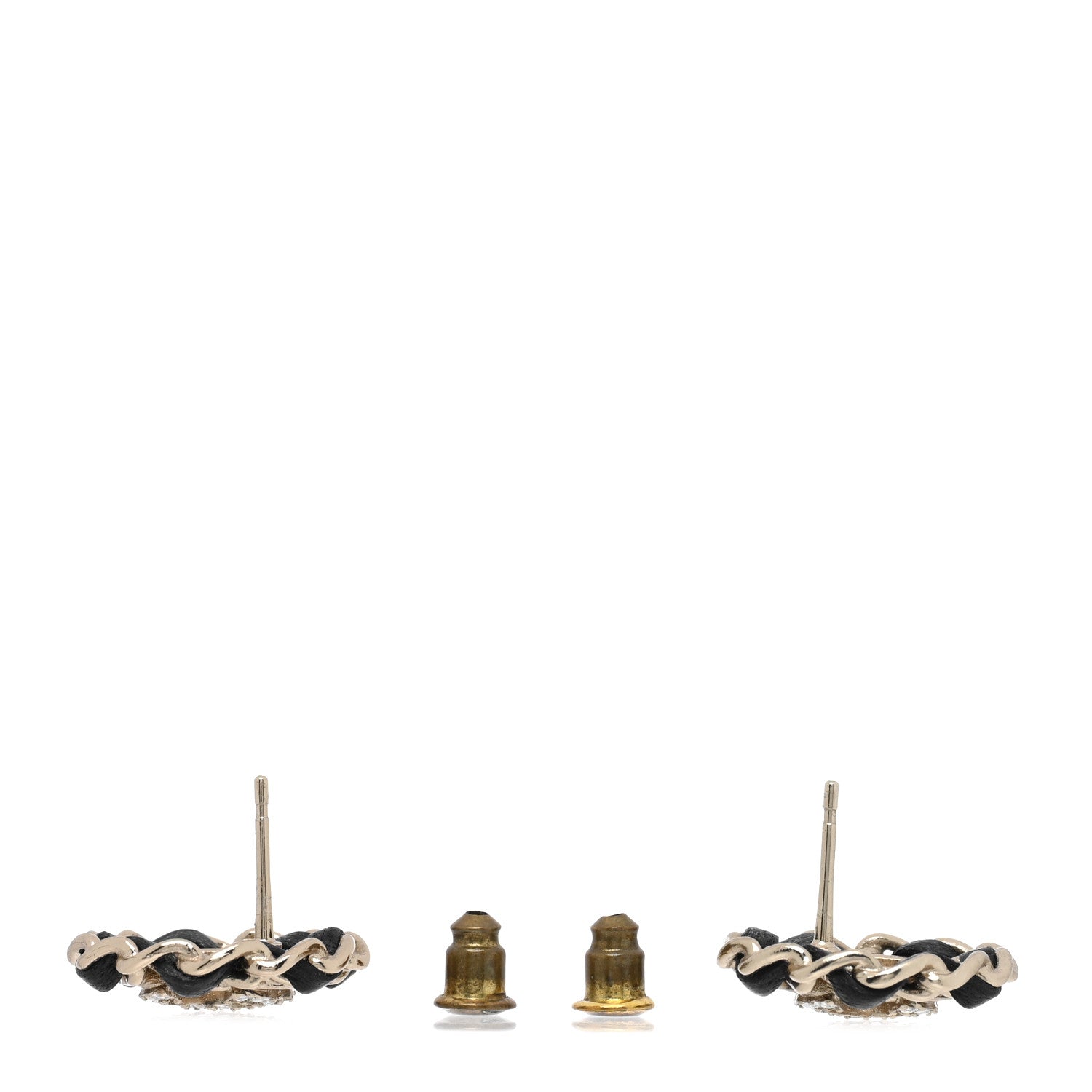 Chanel Crystal Lambskin Chain CC Stud Earrings Black Gold 3 of 4