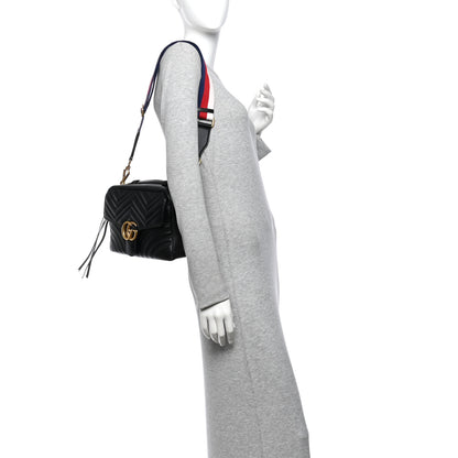 Gucci Calfskin Matelasse Sylvie Web Small GG Marmont Top Handle Shoulder Bag Black 2 of 10