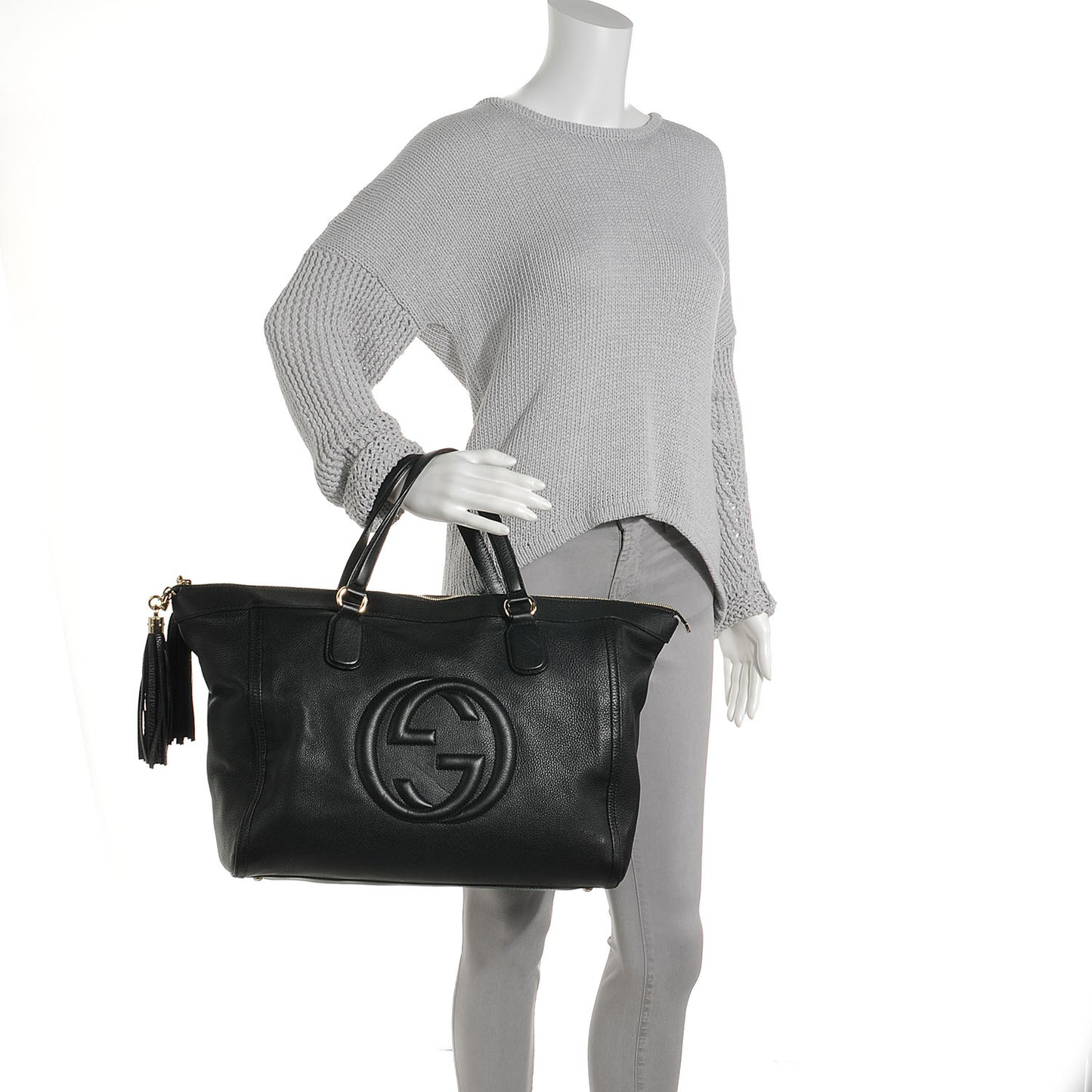 Pebbled Calfskin Large Soho Top Handle Bag Black