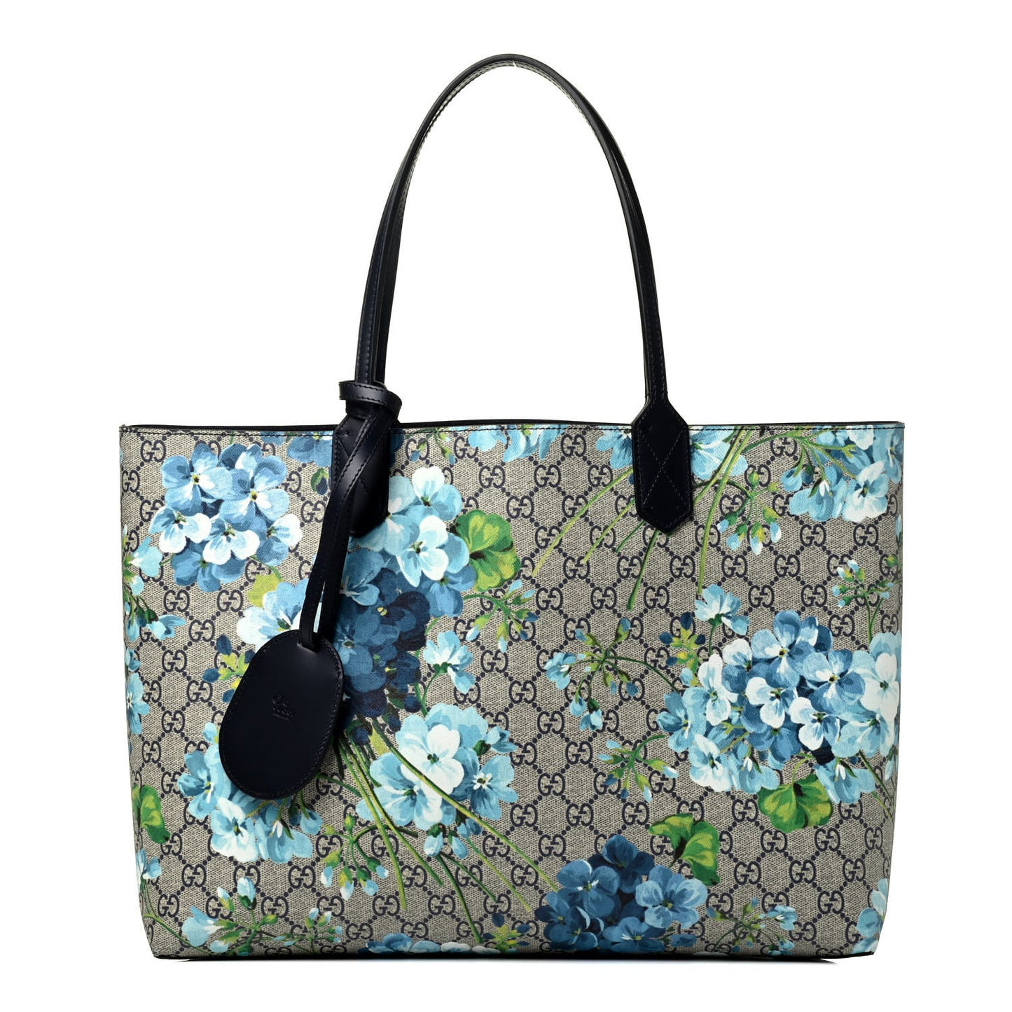 GG Supreme Monogram Blooms Medium Reversible Tote Beige Blue Navy