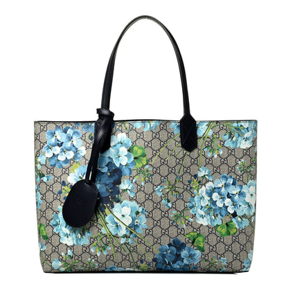 Gucci GG Supreme Monogram Blooms Medium Reversible Tote Beige Blue Navy 1 of 16