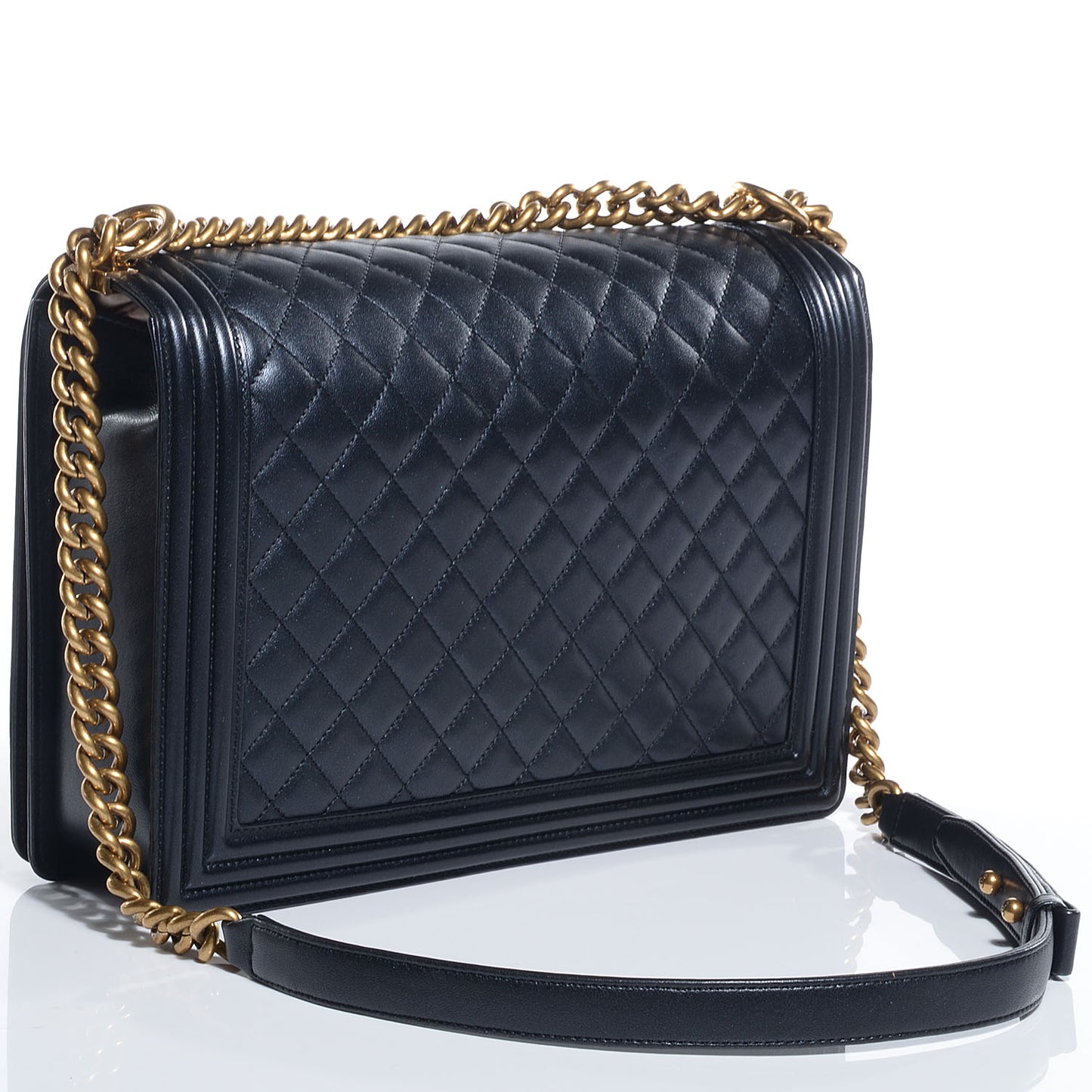 Lambskin Quilted Large Boy Flap Pearl Black