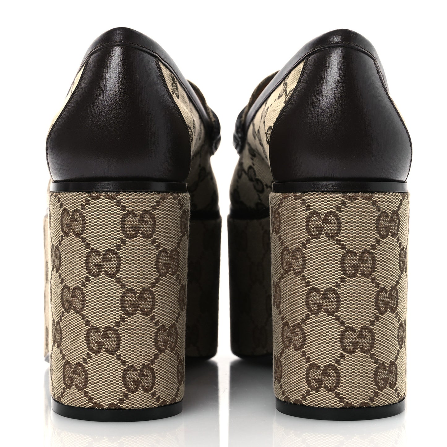 Canvas GG Monogram Horsebit Calfskin Womens Horsebit Platform Loafers 39.5 Beige Ebony Cocoa