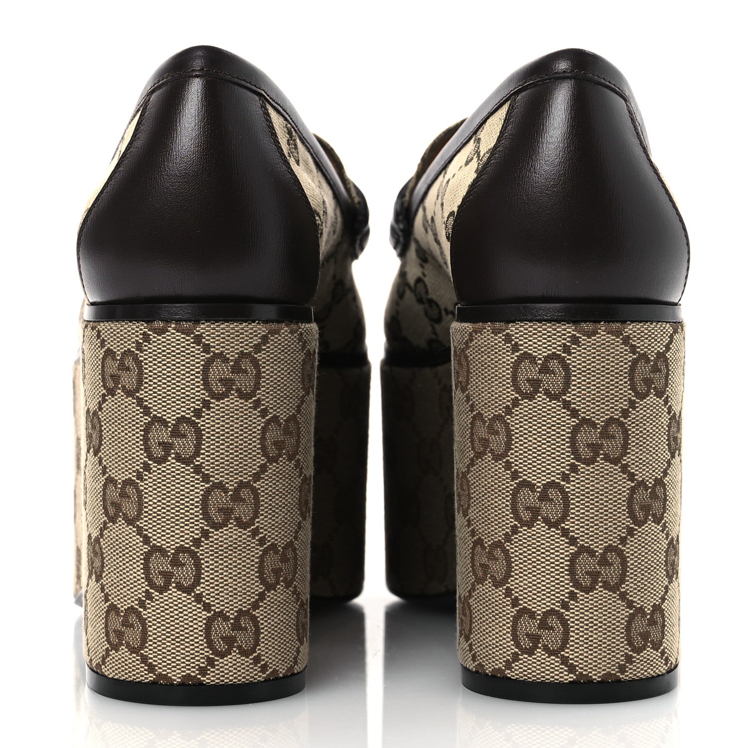 Gucci Canvas GG Monogram Horsebit Calfskin Womens Horsebit Platform Loafers 39.5 Beige Ebony Cocoa 6 of 12