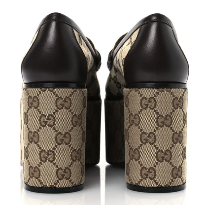 Gucci Canvas GG Monogram Horsebit Calfskin Womens Horsebit Platform Loafers 39.5 Beige Ebony Cocoa 6 of 12