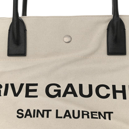 Saint Laurent Linen Calfskin Rive Gauche Maxi Tote Grege et Noir 8 of 12