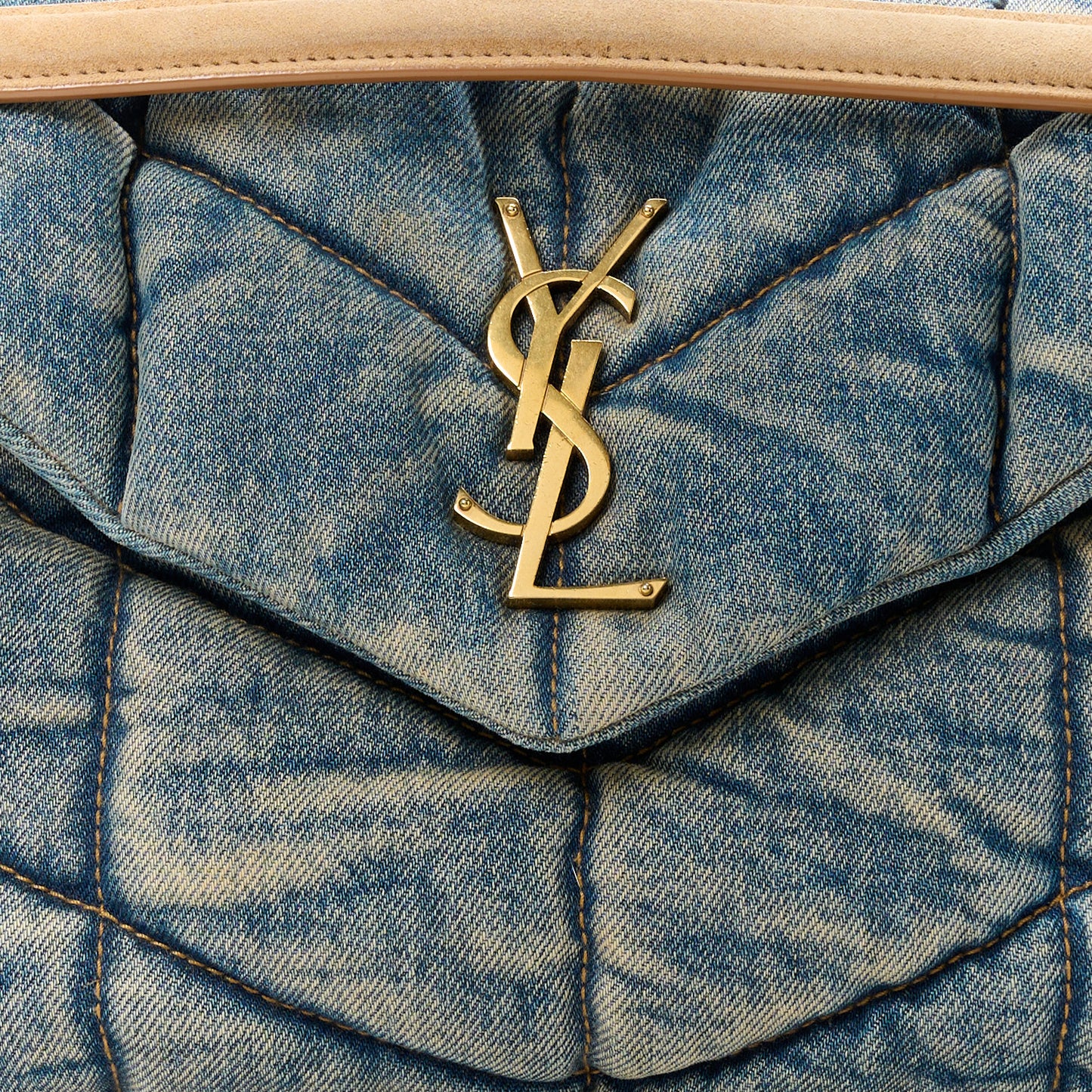 Denim Quilted Small Loulou Puffer Monogram Chain Satchel Blue Cinnamon