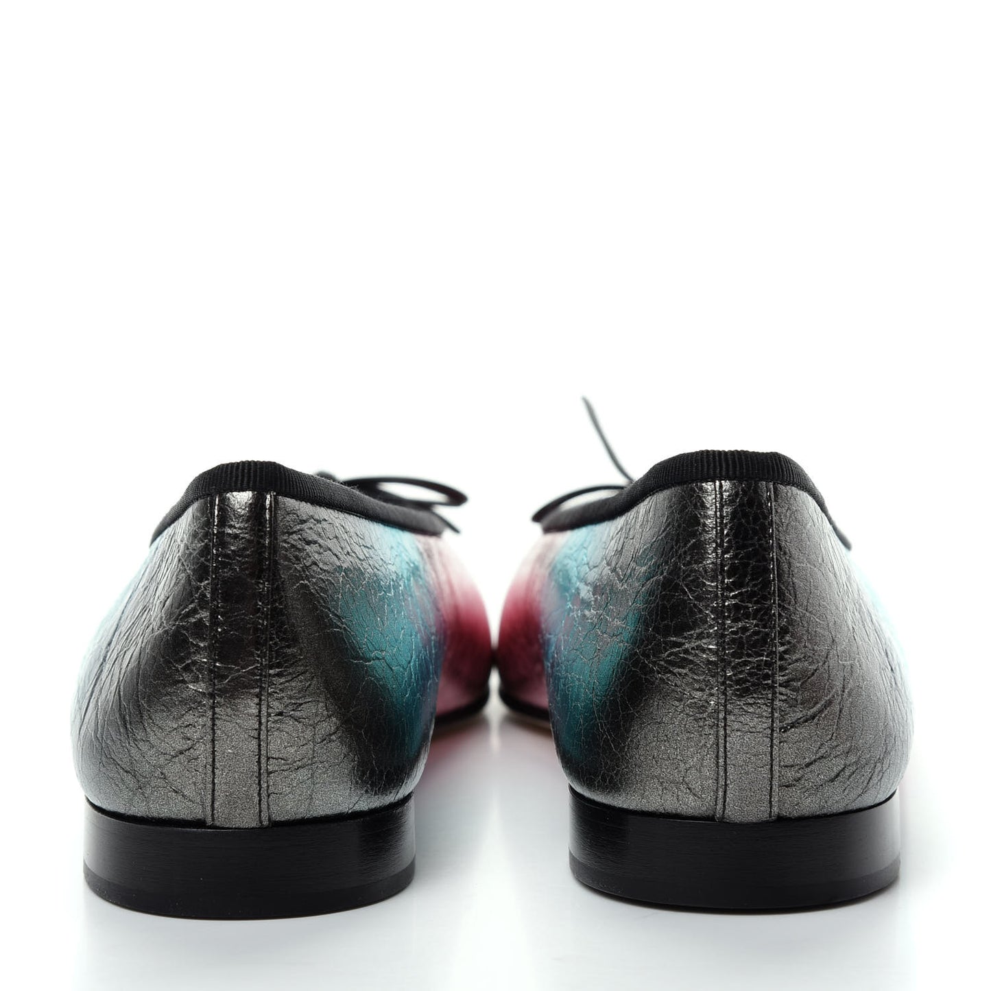 Laminated Calfskin Grosgrain Cap Toe CC Ballerina Flats 40 Multicolor Black