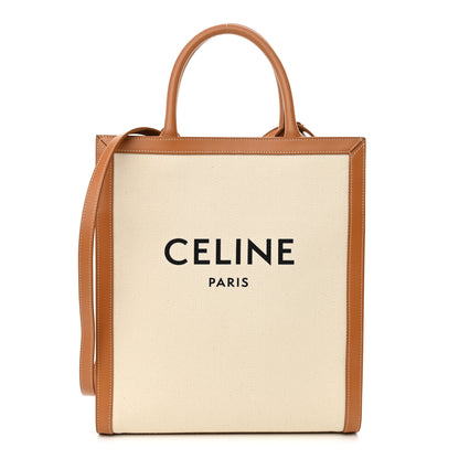 Celine Canvas Calfskin Logo Print Small Vertical Cabas Natural Tan 1 of 10