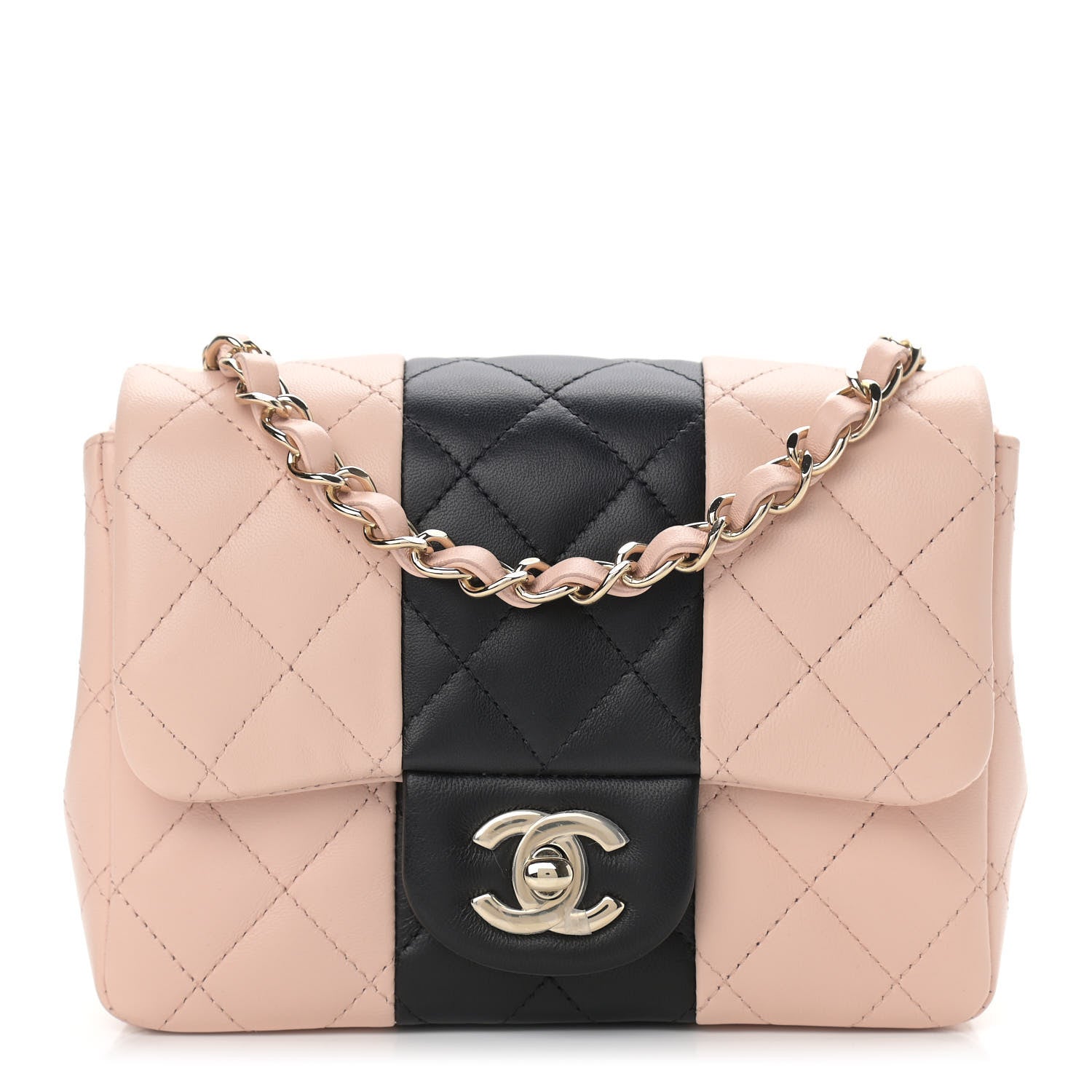 Chanel Lambskin Quilted Mini Square Flap Light Beige Black 1 of 9