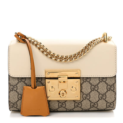 Gucci GG Supreme Monogram Calfskin Small Padlock Shoulder Bag Beige Mystic White Sun Oil 1 of 12
