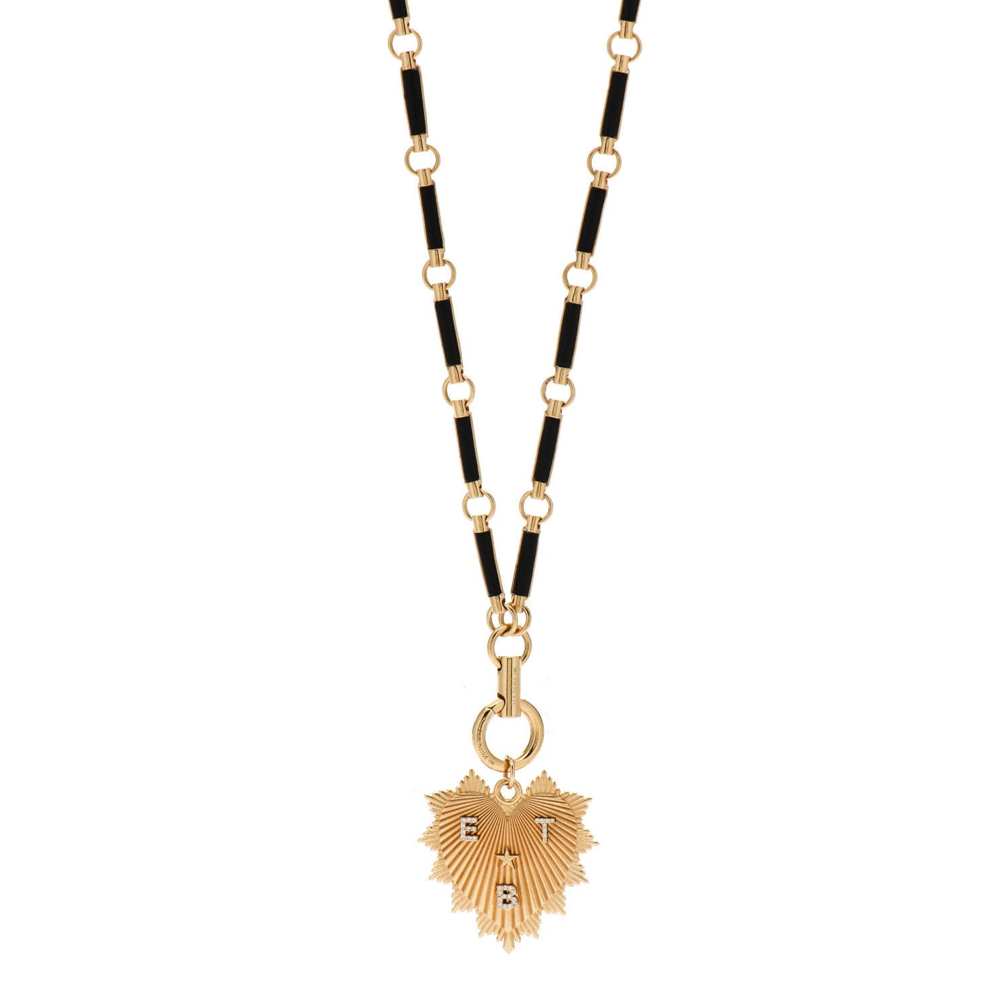18K Yellow Gold Diamond Black Onyx Oversized Custom Heart Love Token Medallion Hanging Clockweight Chain Necklace