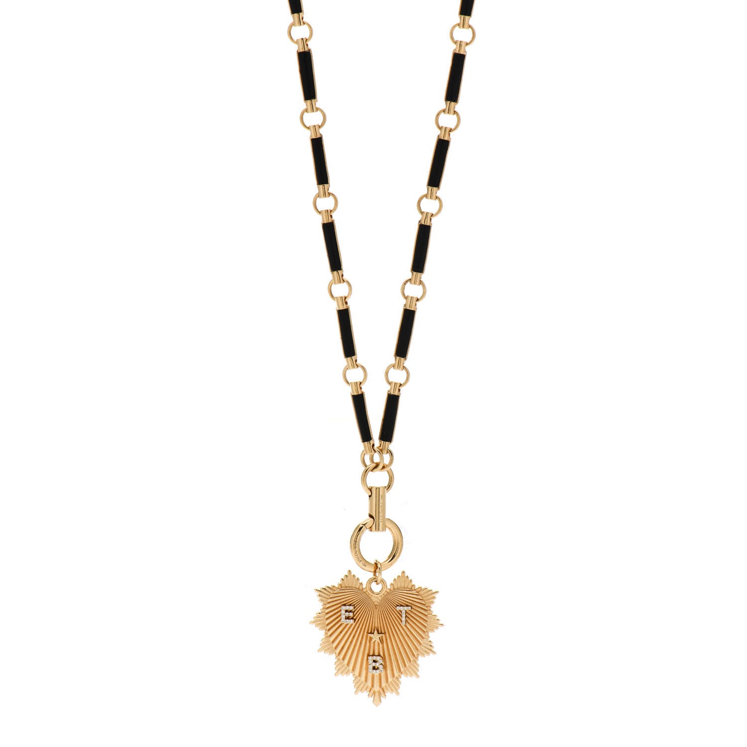 Foundrae 18K Yellow Gold Diamond Black Onyx Oversized Custom Heart Love Token Medallion Hanging Clockweight Chain Necklace 1 of 4