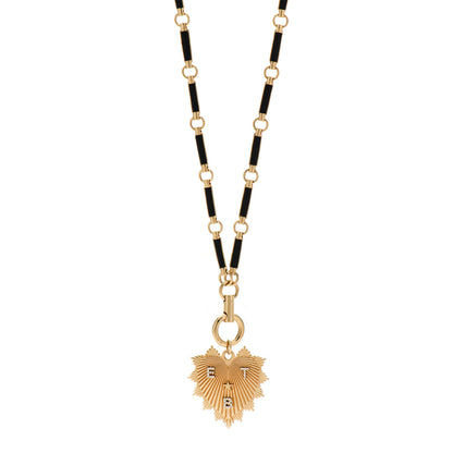 Foundrae 18K Yellow Gold Diamond Black Onyx Oversized Custom Heart Love Token Medallion Hanging Clockweight Chain Necklace 1 of 4