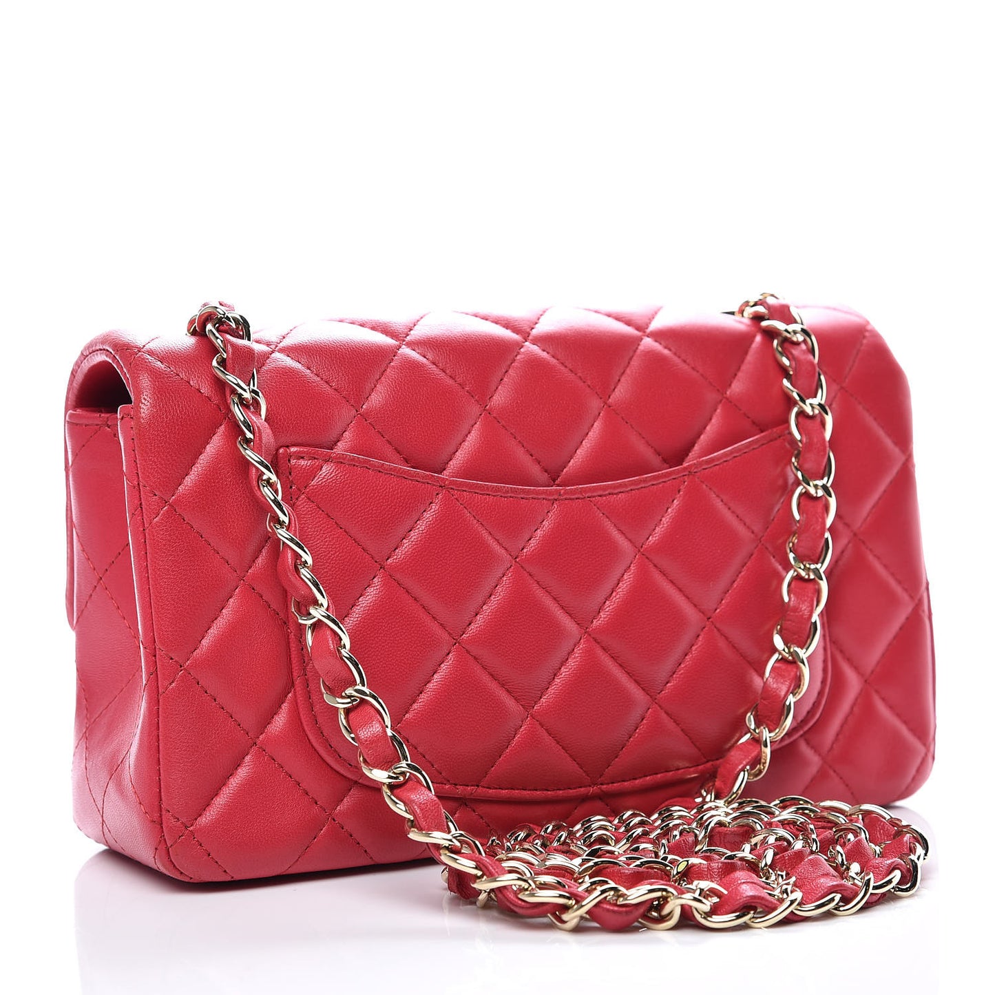 Lambskin Quilted Mini Rectangular Flap Dark Pink