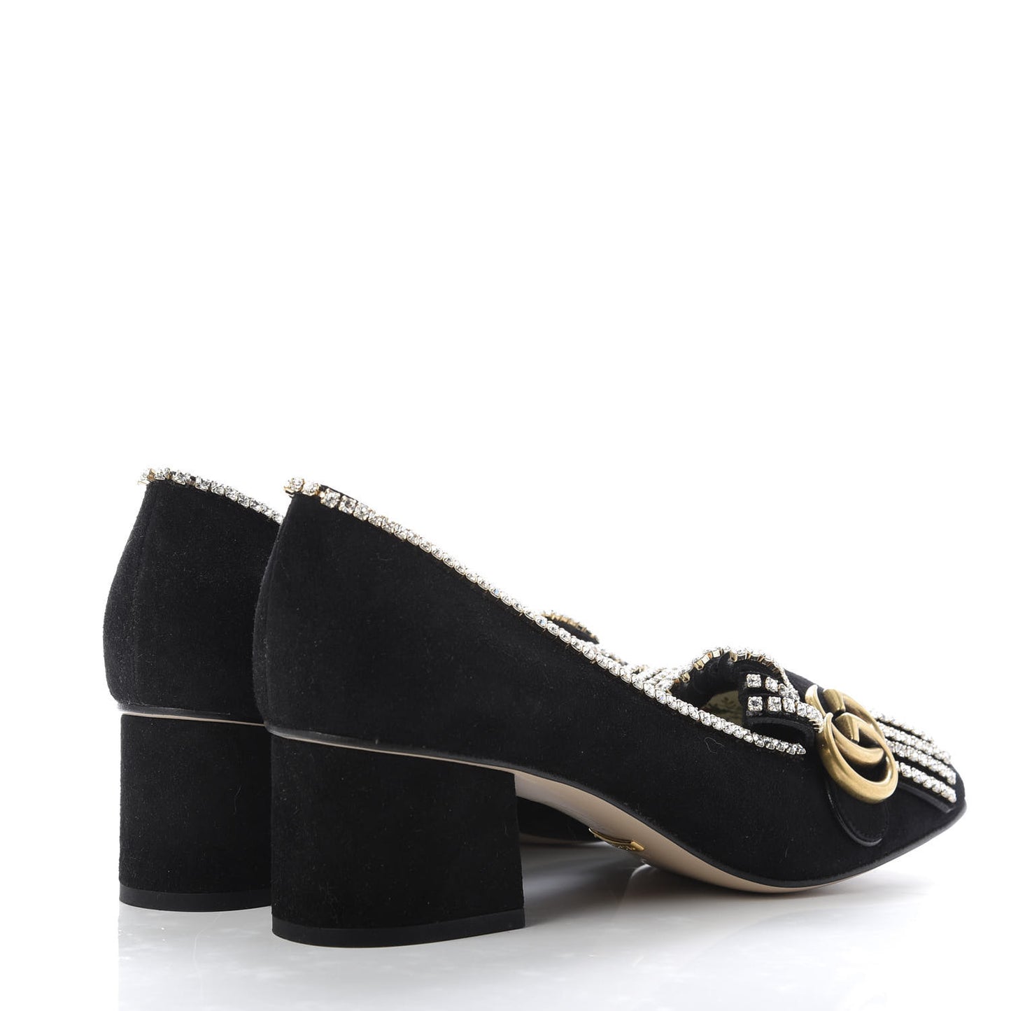 Kid Scamosciato Crystal GG Marmont Fringe 50mm Loafer Pumps 39 Black