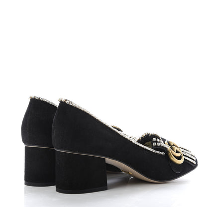 Gucci Kid Scamosciato Crystal GG Marmont Fringe 50mm Loafer Pumps 39 Black 4 of 10