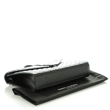 Saint Laurent Grain De Poudre Textured Mixed Matelasse Large Triquilt Monogram Monochrome Satchel Black 4 of 8