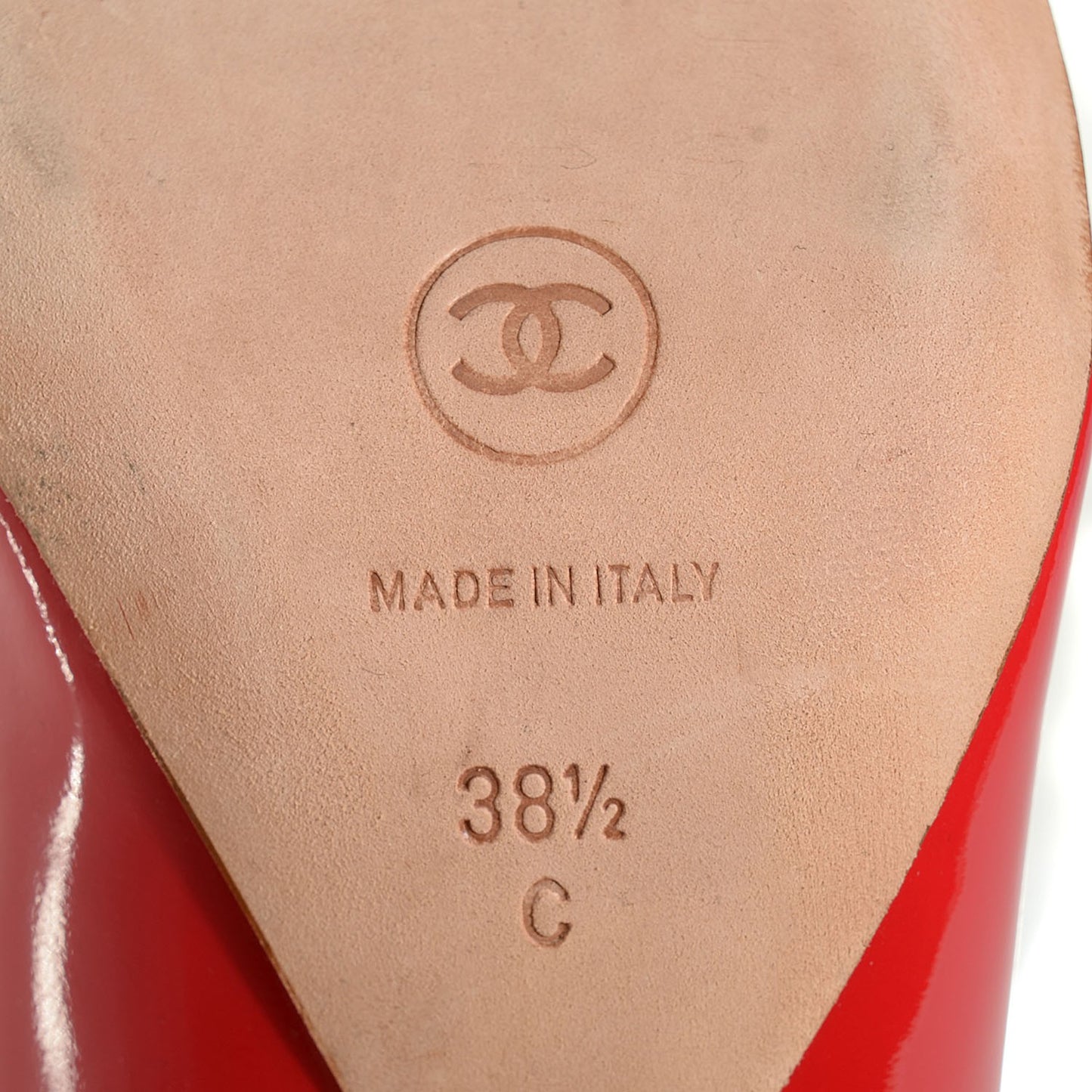 Patent Calfskin Quilted Pumps 38.5 Red Gold
