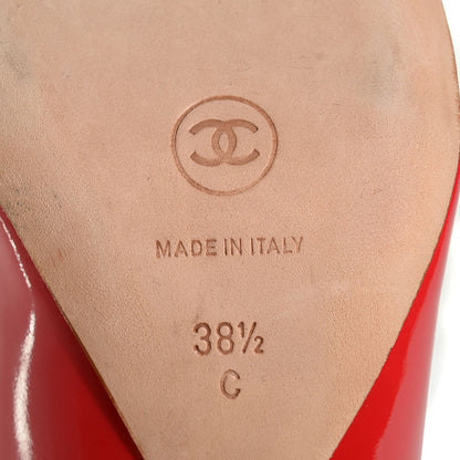 Chanel Patent Calfskin Quilted Pumps 38.5 Red Gold 6 of 7