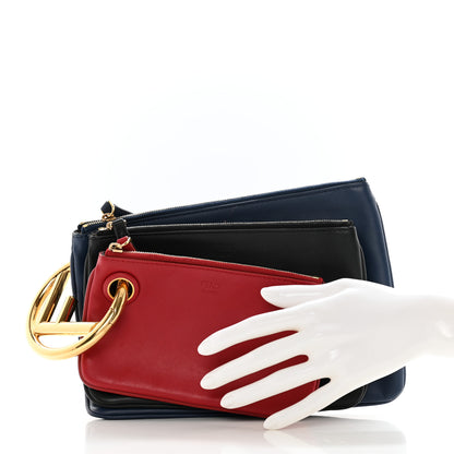 Fendi Vitello Century Opaco F is Fendi Tri-Color Triplette Pouch Set Fragola Black Blu Scuro 2 of 10