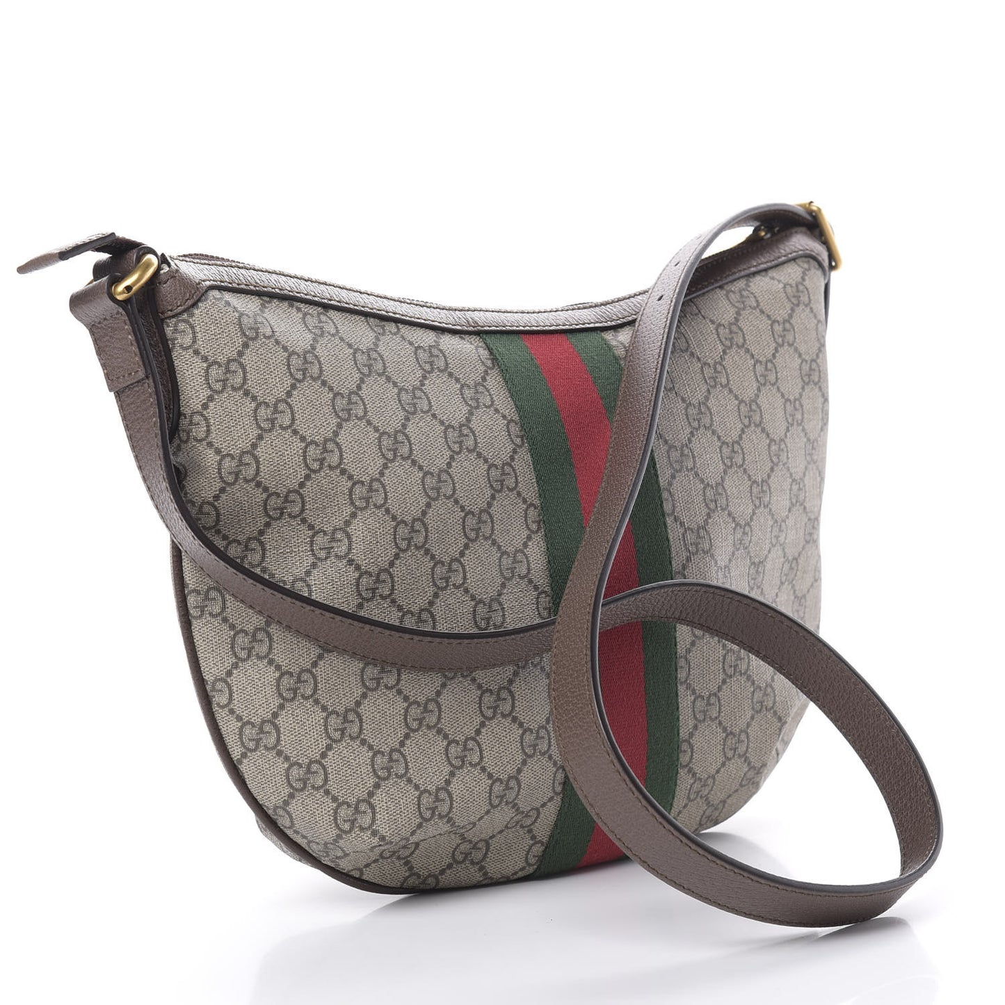 GG Supreme Monogram Web Small Ophidia Half Moon Hobo Brown