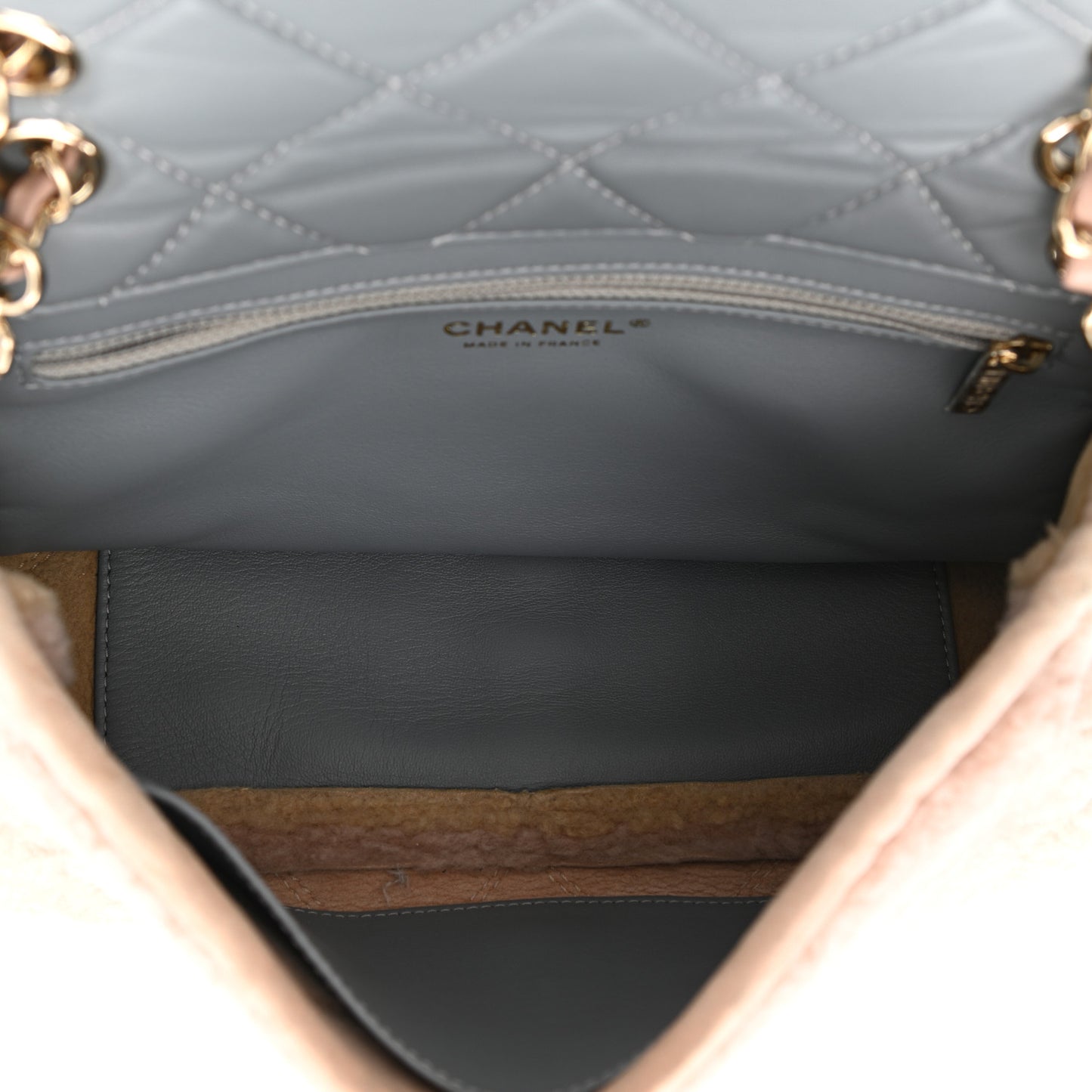 Shearling Sheepskin Single Flap Gray Pink Beige