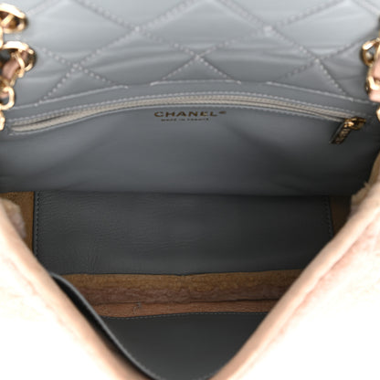 Chanel Shearling Sheepskin Single Flap Gray Pink Beige 5 of 14