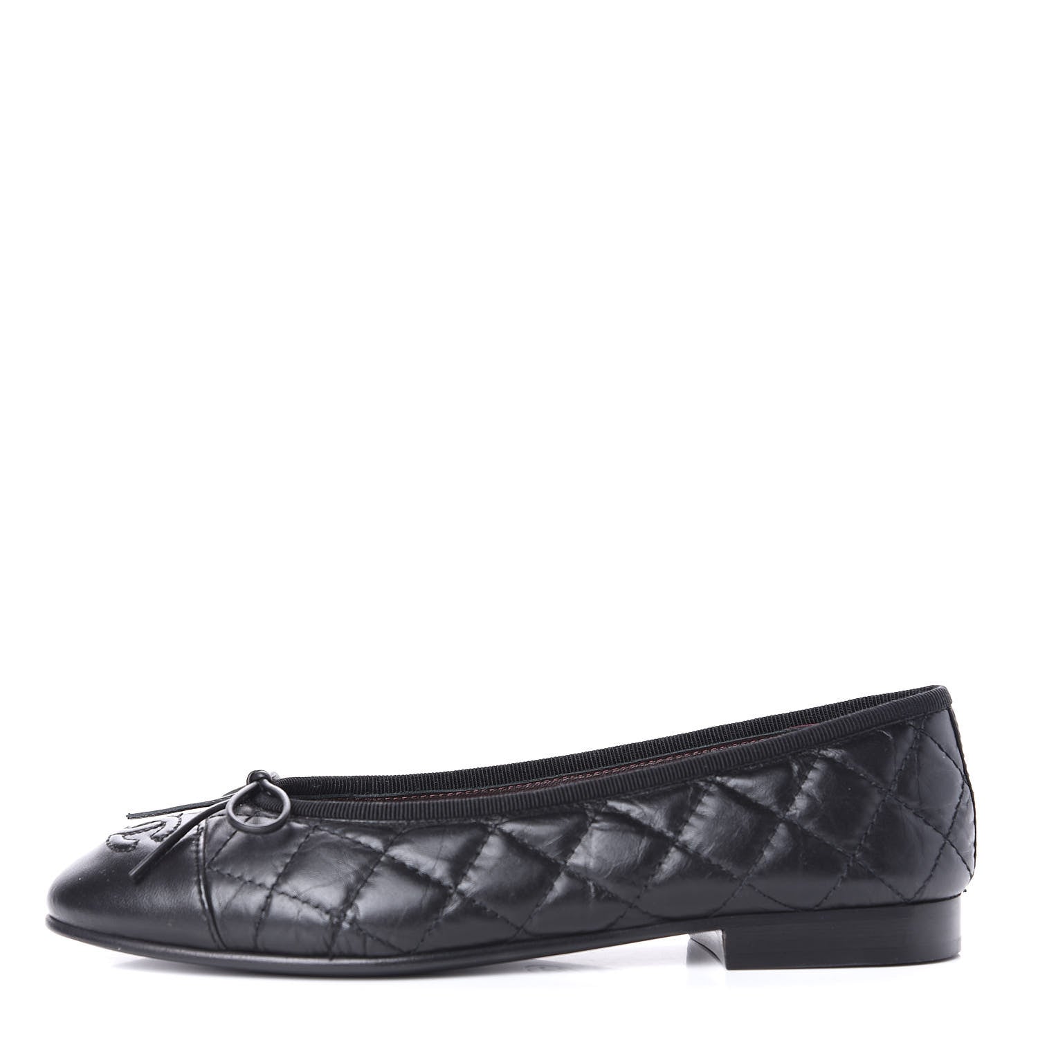 Chanel Aged Calfskin Quilted Cap Toe Ballerina Flats 35.5 Black 1 of 10
