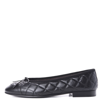 Chanel Aged Calfskin Quilted Cap Toe Ballerina Flats 35.5 Black 1 of 10